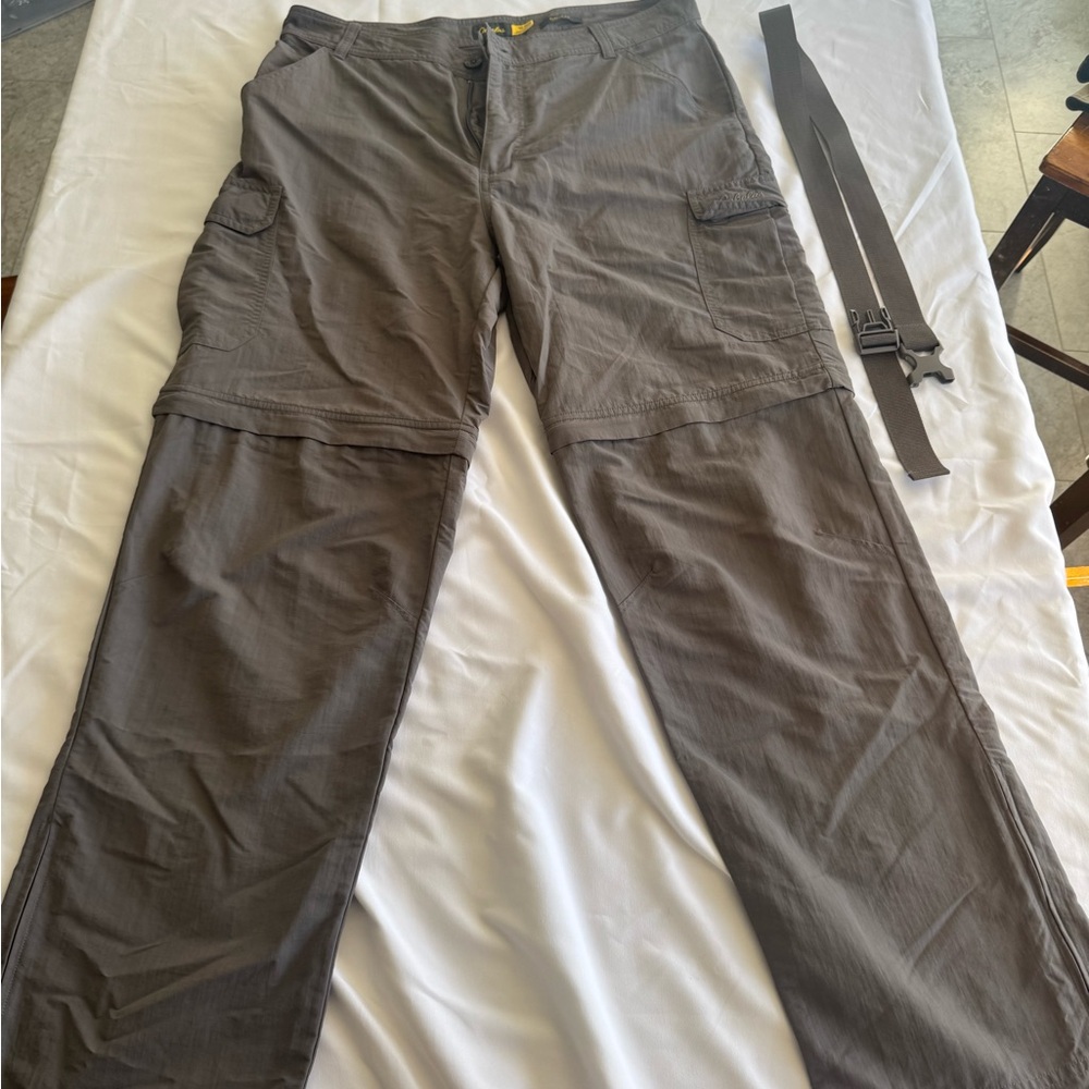 Cabela’s Men’s Convertible Hiking Zip Off Cargo Outdoor Pants & Belt Gray 34x32